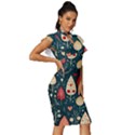 Christmas Tree Pattern Vintage Frill Sleeve V-Neck Bodycon Dress View3