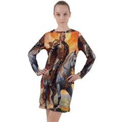 Heroic Trump Warrior In Golden Armor Long Sleeve Hoodie Dress by AwesomeSauce