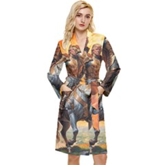 Heroic Trump Warrior In Golden Armor Long Sleeve Velvet Robe by AwesomeSauce