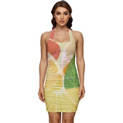 Citrus Fruit Healthy Vitamin Sleeveless Wide Square Neckline Ruched Bodycon Dress by Paksenen