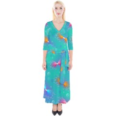 Christmas Pattern Quarter Sleeve Wrap Maxi Dress by Paksenen