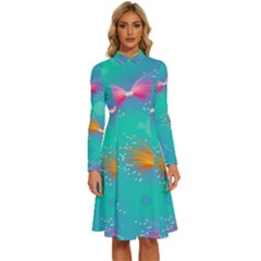 Christmas Pattern Long Sleeve Shirt Collar A-line Dress by Paksenen