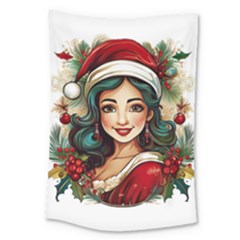 Young Woman With Santa Claus Clothes Isolated Illustration Wb Large Tapestry by dflcprintsclothing