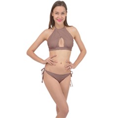 Mocha Mousse Hex Code #a47864 Cross Front Halter Bikini Set by dressshop