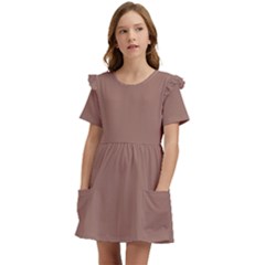 Mocha Mousse Hex Code #a47864 Kids  Frilly Sleeves Pocket Dress by dressshop