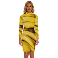 Bananas, Macro, Fruits, Ripe Bananas Long Sleeve Shirt Collar Bodycon Dress by kyorashop23