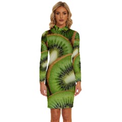 Kiwi Texture, Background With Kiwi, Fruits, Kiwi Long Sleeve Shirt Collar Bodycon Dress by kyorashop23