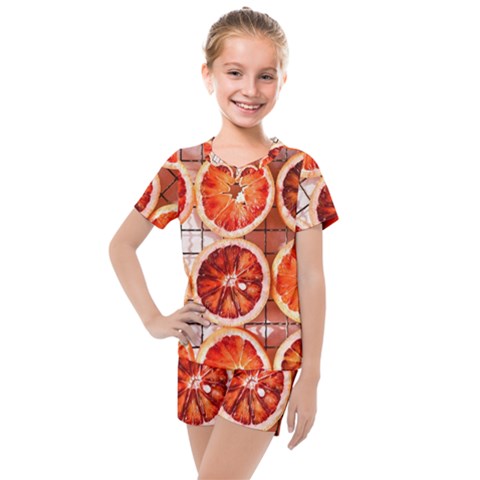 Peorange, Fruit, Citrus Kids  Mesh T-shirt And Shorts Set by kyorashop23