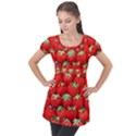 Strawberry Texture, Macro, Ripe Strawberry Puff Sleeve Tunic Top View1