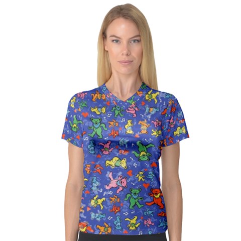 Grateful Dead Dancing Bears Pattern V-neck Sport Mesh T-shirt by Salmanaz77