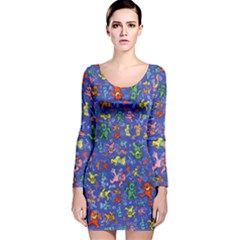 Grateful Dead Dancing Bears Pattern Long Sleeve Velvet Bodycon Dress by Salmanaz77