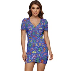 Grateful Dead Dancing Bears Pattern Low Cut Cap Sleeve Mini Dress by Salmanaz77