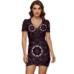 Red Shapes Mandala   Low Cut Cap Sleeve Mini Dress by ConteMonfrey