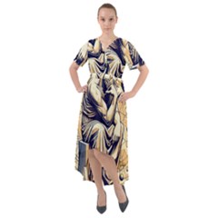 Thinker Sculpture Design Geometric Front Wrap High Low Dress by Salmanaz77