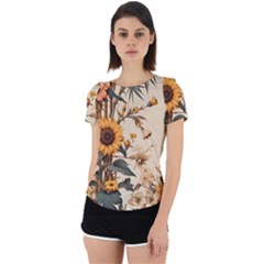 Sunflower Flowers Nature Trees Back Cut Out Sport T-shirt by Salmanaz77