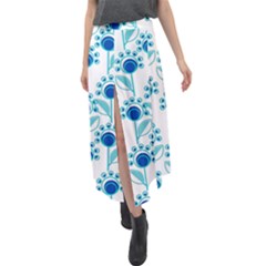 Blue Daisy Minimalist Leaves   Velour Split Maxi Skirt by ConteMonfrey