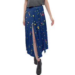 Christmas Sky Happy Velour Split Maxi Skirt by Dutashop