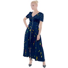 Christmas Sky Happy Button Up Short Sleeve Maxi Dress by Dutashop