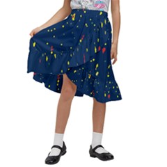 Christmas Sky Happy Kids  Ruffle Flared Wrap Midi Skirt by Dutashop