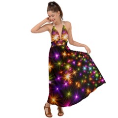 Star Colorful Christmas Abstract Backless Maxi Beach Dress by Dutashop