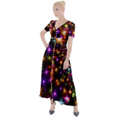 Star Colorful Christmas Abstract Button Up Short Sleeve Maxi Dress by Dutashop