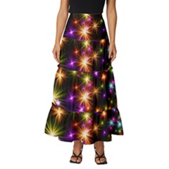 Star Colorful Christmas Abstract Tiered Ruffle Maxi Skirt by Dutashop