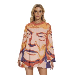 Orange Donald Trump Round Neck Long Sleeve Bohemian Style Chiffon Mini Dress by vintagetrump