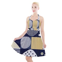 Geometric Design 10 Halter Party Swing Dress 