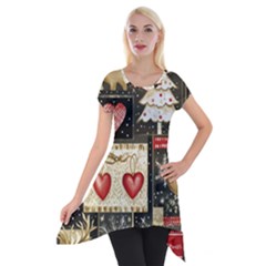 Christmas Reindeer Short Sleeve Side Drop Tunic by Posterlux