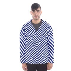 Blue And White Abstract Stripes Men s Hooded Windbreaker by SpinnyChairDesigns