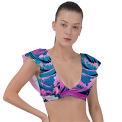 Waves Mountains Sky Plunge Frill Sleeve Bikini Top by Grandong