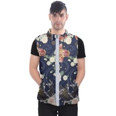 Japanese Wave Koi Illustration Pattern Men s Puffer Vest by Ndabl3x