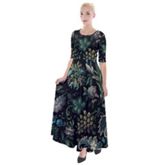 Pattern Flowers Plants Leaves Half Sleeves Maxi Dress by Posterlux