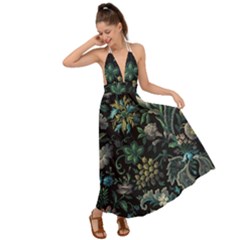 Pattern Flowers Plants Leaves Backless Maxi Beach Dress by Posterlux