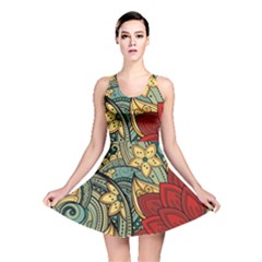 Pattern Shape Colorful Flower Leaves Reversible Skater Dress by Posterlux