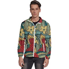 Pattern Shape Colorful Flower Leaves Men s High Neck Windbreaker by Posterlux