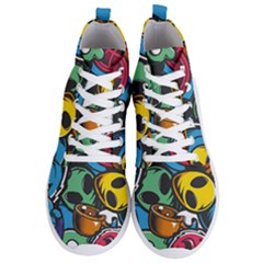 Funky Alien Pattern Abstract Colourful Drawing Men s Lightweight High Top Sneakers by Posterlux