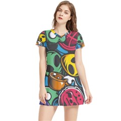 Funky Alien Pattern Abstract Colourful Drawing Women s Sports Skirt by Posterlux