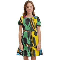 Funky Alien Pattern Abstract Colourful Drawing Kids  Puff Sleeved Dress by Posterlux