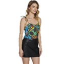 Funky Alien Pattern Abstract Colourful Drawing Flowy Camisole Tie Up Top View3