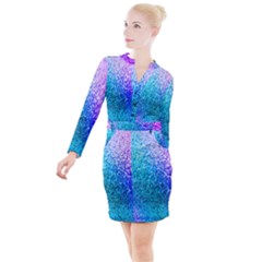 Rainbow Colors Colorful Pattern Button Long Sleeve Dress by Posterlux