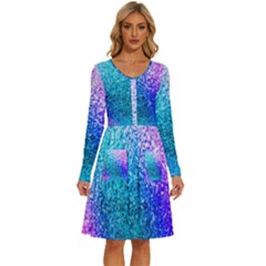 Rainbow Colors Colorful Pattern Long Sleeve Dress With Pocket by Posterlux