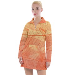 Abstract Texture Of Colorful Bright Pattern Of Transparent Leaves Of Orange And Yellow Color Women s Long Sleeve Casual Dress by Posterlux