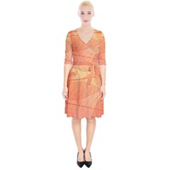 Abstract Texture Of Colorful Bright Pattern Of Transparent Leaves Of Orange And Yellow Color Wrap Up Cocktail Dress by Posterlux