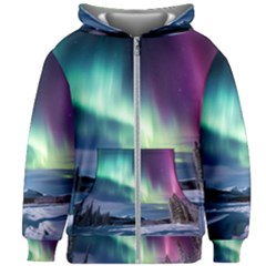 Northern Lights Aurora Night Nature Kids  Zipper Hoodie Without Drawstring by Posterlux