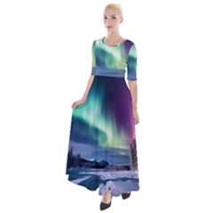 Northern Lights Aurora Night Nature Half Sleeves Maxi Dress by Posterlux