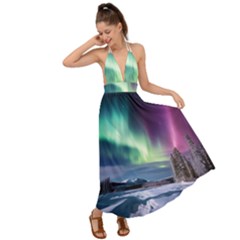 Northern Lights Aurora Night Nature Backless Maxi Beach Dress by Posterlux