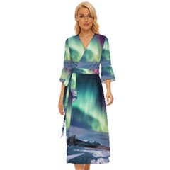 Northern Lights Aurora Night Nature Midsummer Wrap Dress by Posterlux