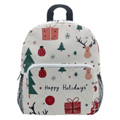 Happy Holiday Xmas Christmas Pattern Kids  Age 5-10 Lightweight School Backpack With Side Pockets by Paksenen