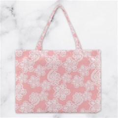 Lace White Ornamental Textile Medium Tote Bag by Paksenen